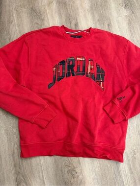 Jordan Red Plaid Logo Crewneck Sweatshirt Size Large